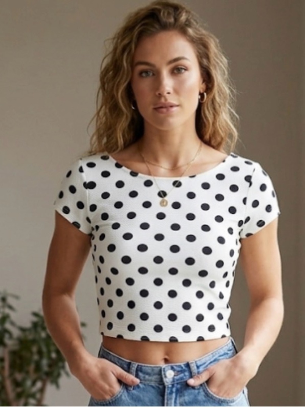 River Island White Crop Top with Black Polka Dots